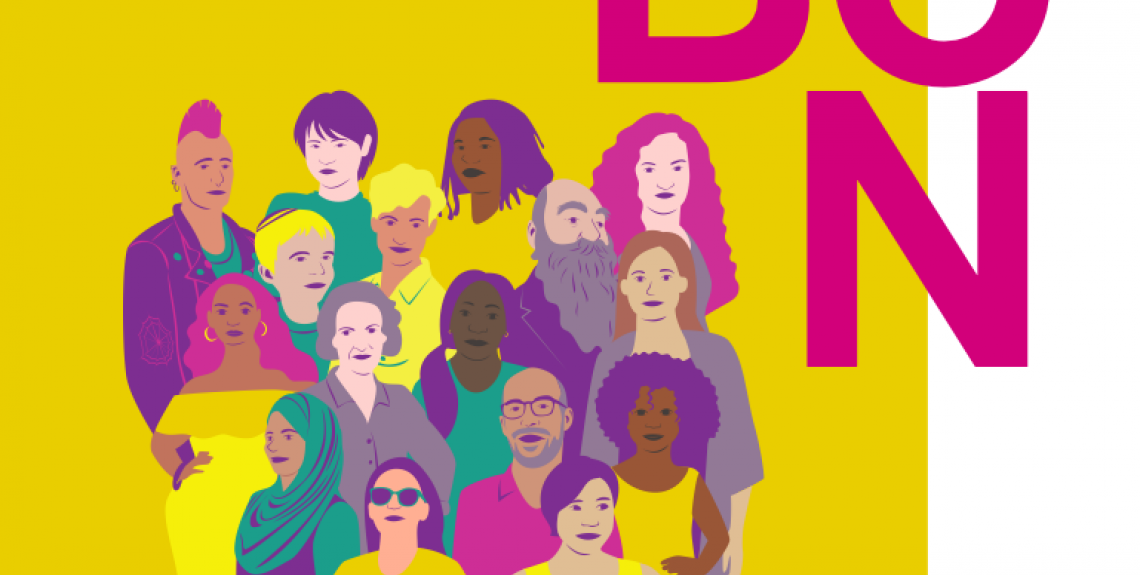 A group of diverse people drawn.