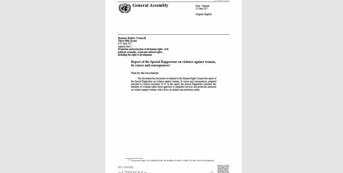 Report on shelters and protection orders - A/HRC/35/30